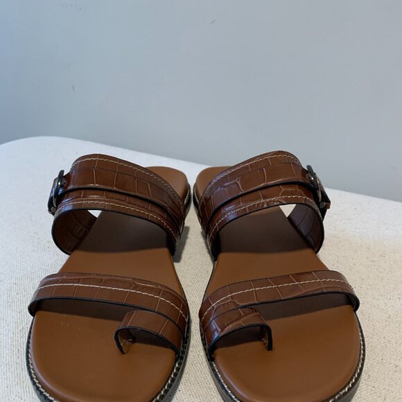 Naturalizer Karlie Toe Loop Sandals Croco Brown Leather with Buckle Size 9.5 - Picture 1 of 10